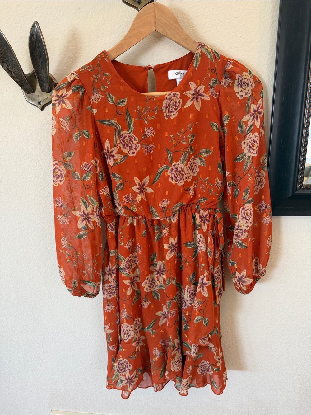 Speechless Orange Floral Puff-Sleeve Kids Dress